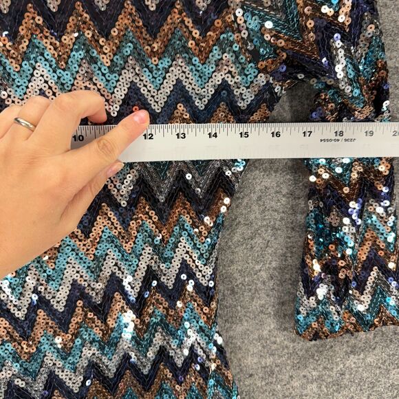 Love Reign Dress Women M Medium Blue Striped Sheath Short Sequin Lined Casual - Picture 3 of 7